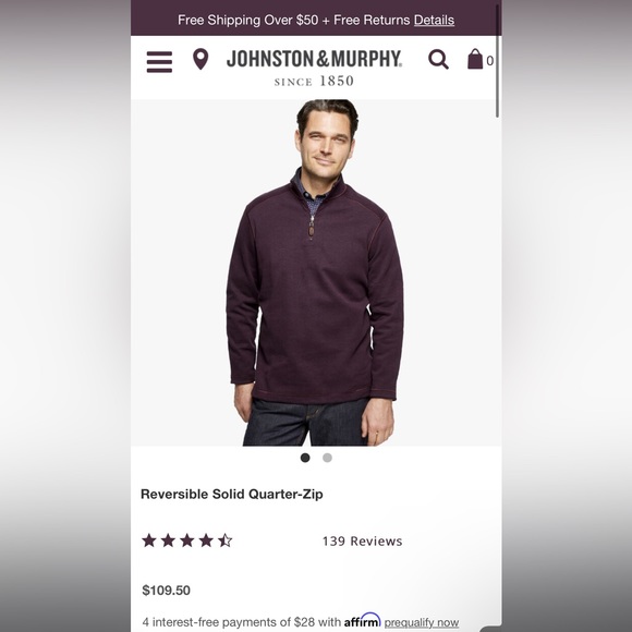 Reversible Solid Quarter Zip Johnson & Murphy Knit Sweater - Picture 2 of 10